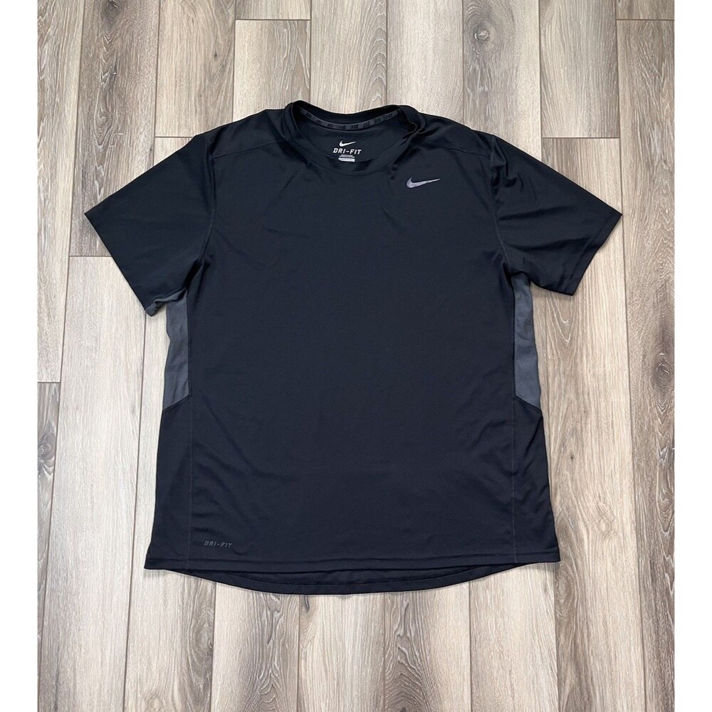 Nike Dri-Fit Athletic Shirt Mens Sz XL Black Swoosh Short Sleeve Performance Gym